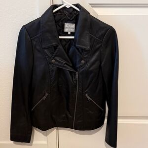 Fat Face Black Leather Jacket - US 4, UK 8, EUR 36